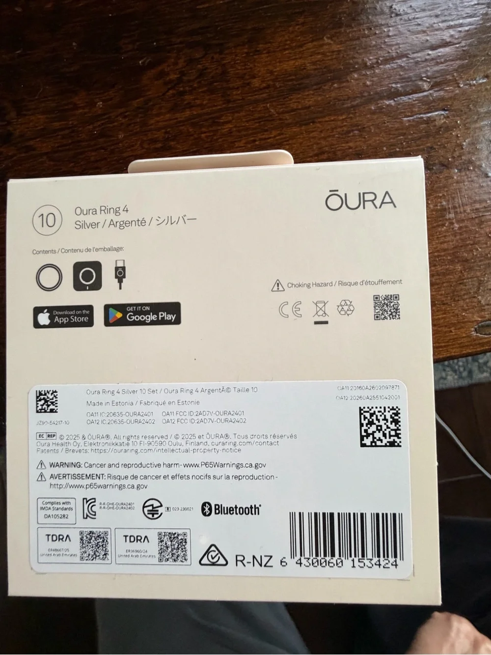 Oura ring 4 size 10, silver color